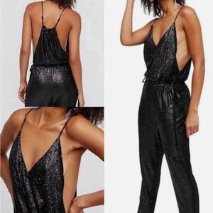 Free People Black Sequin Jumpsuit Size XS in Black